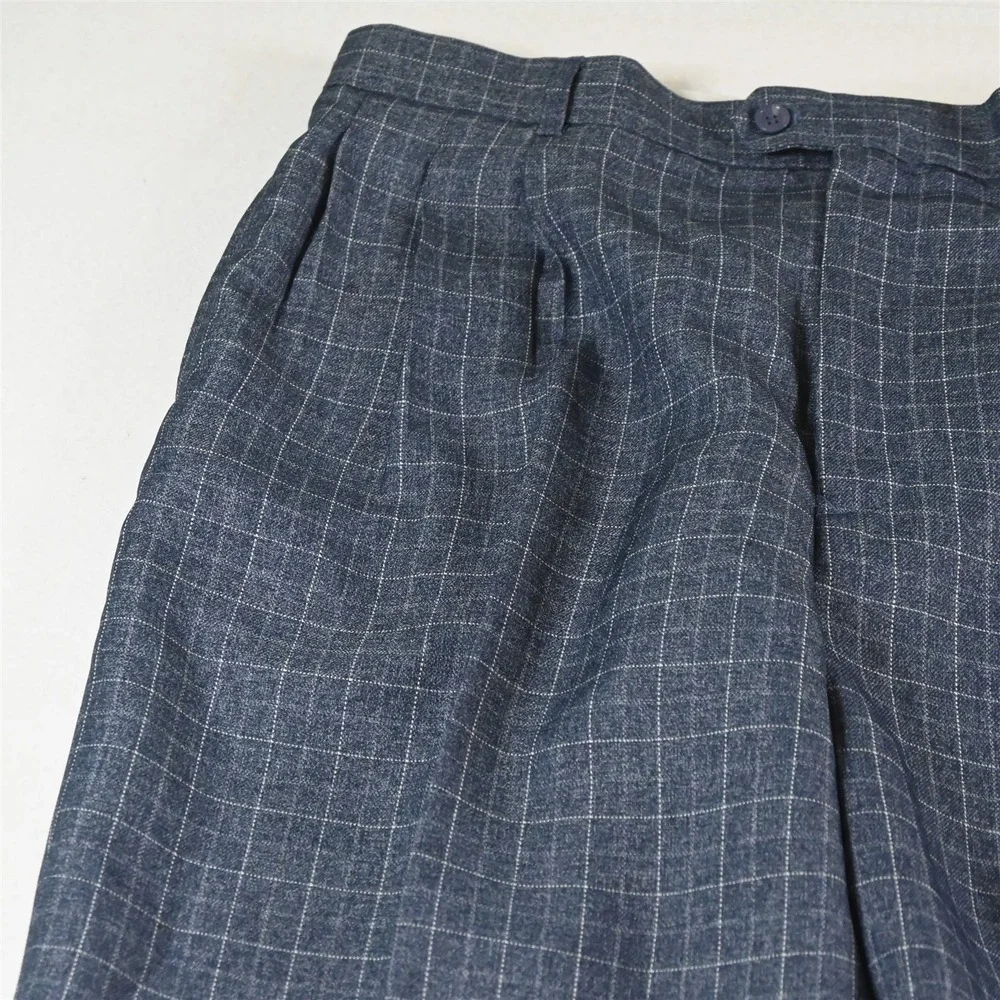 Gianni Vironi 44L 34x32 Blue Windowpane 3 Piece Vest Mens Jacket Pants‎ Suit
